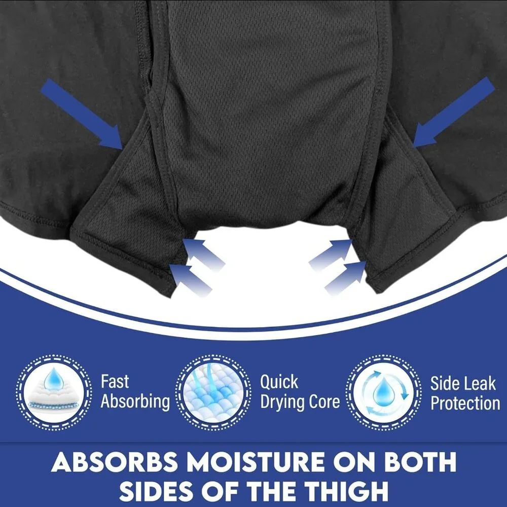 Men's Reusable Incontinence‎ Boxer Briefs, Leak Proof Protection, Black, 4X, 1pc